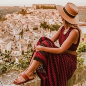 New never worn . Zara red n blue lined crochet dress. Med. No offers. Thx!